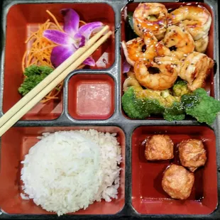 Shrimp teriyaki bento box.