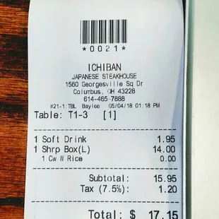 With tip just over $20. Must want tips since 4 tip amounts shown. Must not trust the young ones math skills and we all know why.