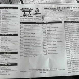 Lunch all you can eat menu
