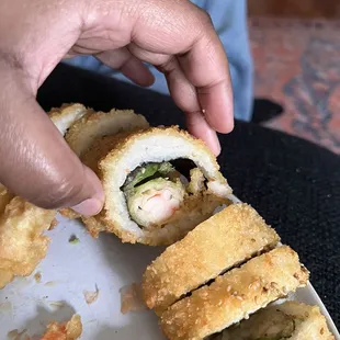 Shrimp crunchy roll with rotten avocado