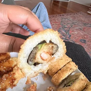 Shrimp crunchy roll with rotten avocado