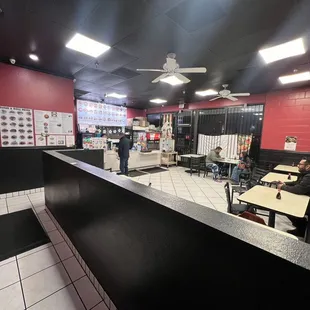 View from entrance. Dining area and counter in background