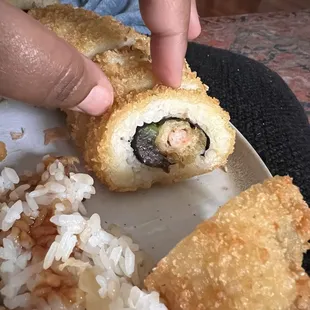 Shrimp crunchy roll with rotten avocado