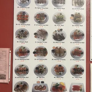 Sushi menu in pictures 12/1/23