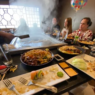 Steak Hibachi with Chicken Fried Rice. Lettuce Wraps. Salmon Sushi.