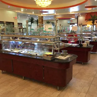 a buffet with a variety of food items