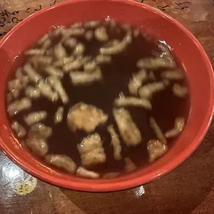 a bowl of soup on a table