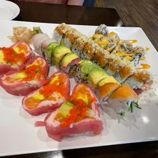 Cherry Blossom, Rainbow, Million Dollar roll and Spicy Yellowtail roll.