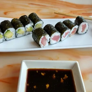 Tuna roll and avocado roll