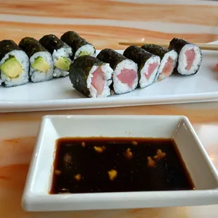 Tuna roll and avocado roll