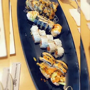 Eel roll, spicy tuna roll, shrimp tempura roll - yummy goodness