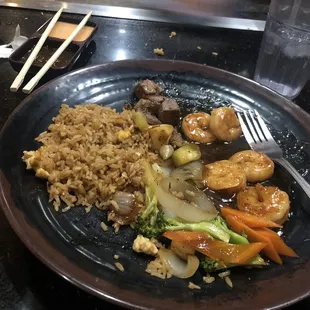 Filer mignon and shrimp hibachi style.