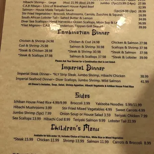 New dinner menu, higher prices; 4% cash discount now