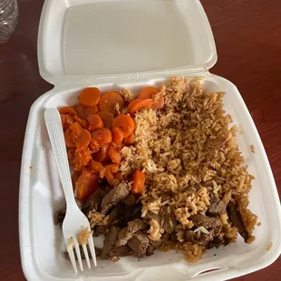 the meal in a styrofoam container