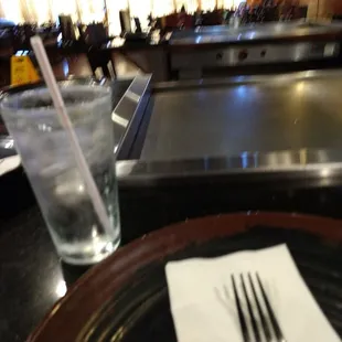 a fork and a glass of water