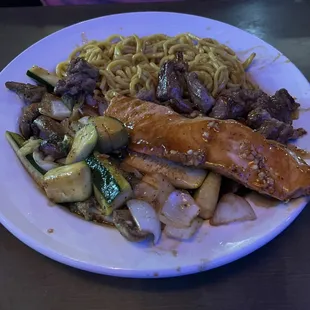 Steak and salmon hibachi