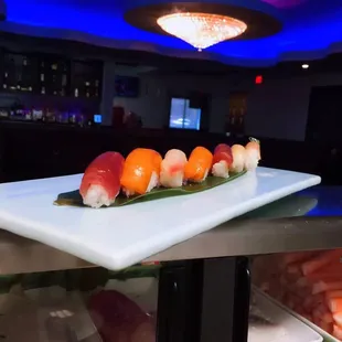 interior, sushi and sashimi