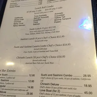 Sushi Menu