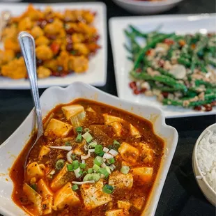 a variety of dishes on a table