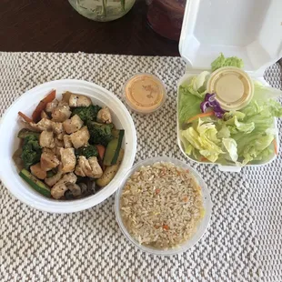 Lunch hibachi chicken take out! Lots of food
