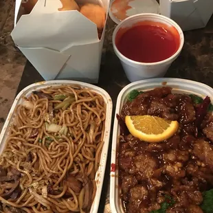 Sweet &amp; sour not greasy but lacked crispiness. Orange beef had too much breading &amp; turned soggy with the excessive amount of sauce.