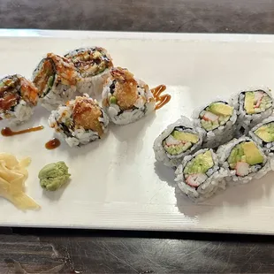 Lunch sushi - California roll and Shrimp Tempura Roll