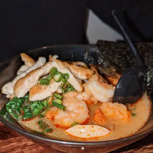 ICHIBAN RAMEN (w/spicy miso + shrimp + seasoned chicken)