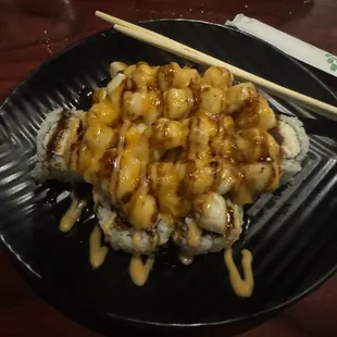 California roll with baked scallops.   Yeah.