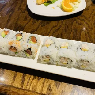 Salmon avocado roll and crunchy roll