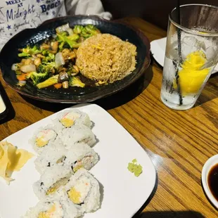 Hibachi Vegetables Lunch with a Crunchy Roll