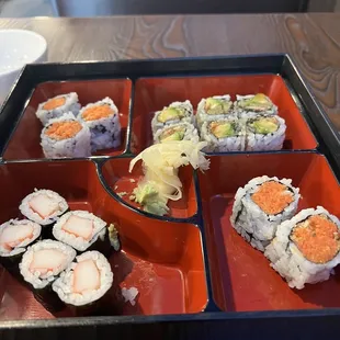 Lunch sushi special, crab roll, spicy tuna roll and eel roll all very good