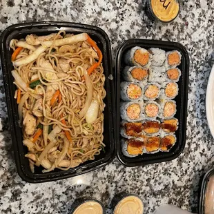 a variety of sushi dishes