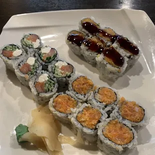 Lunch special pick 3 sushi rolls. Sweet potato, Philadelphia, spicy salmon. All excellent quality.