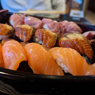 Salmon, unagi, and toro