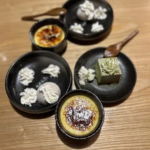 Crème Brûlée, Red Bean Icecream Mochi, Matcha Mousse Cake
