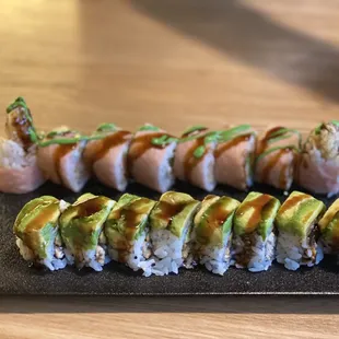 a close up of the sushi