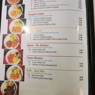 Teriyaki and others menu (10/15/23).