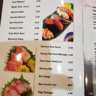 the menu of the restaurant