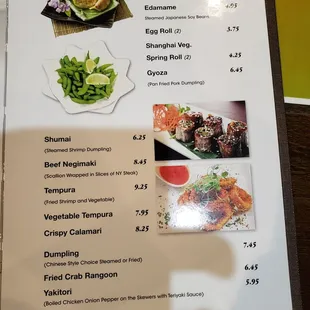 the menu of the restaurant