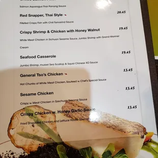 the menu for the restaurant