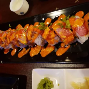 a close up of a plate of sushi