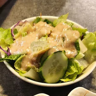 Salad, has peanut dressing