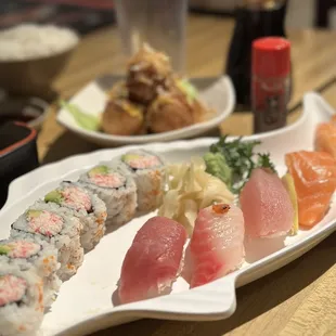 a variety of sushi on a platter