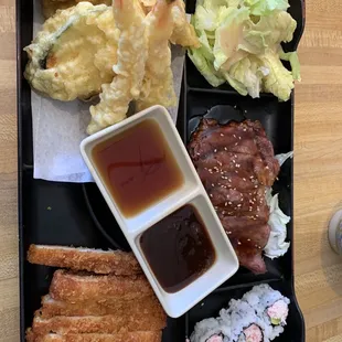 beef teriyaki, tempura and chicken katsu