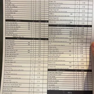 Sushi Menu as of November 2024