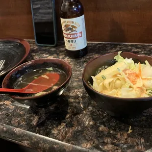 Clear soup &amp; side salad