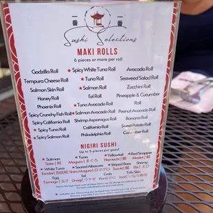 Menu for the All-you-can-eat lunch special