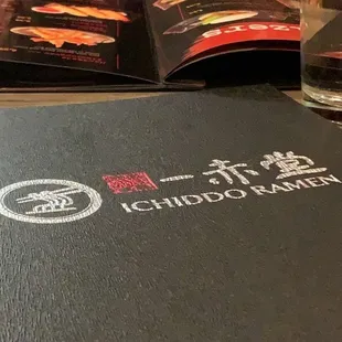 Water glass and menu