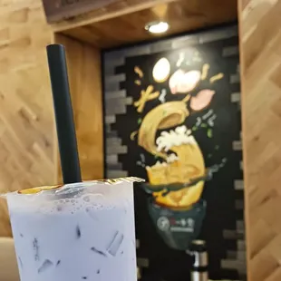 Taro milk tea with lychee jelly