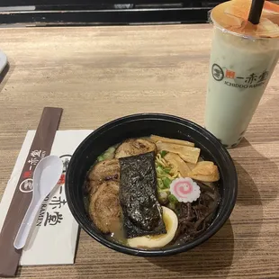 15. Char Siu Ramen and Honeydew Coconut Milk with Pearls